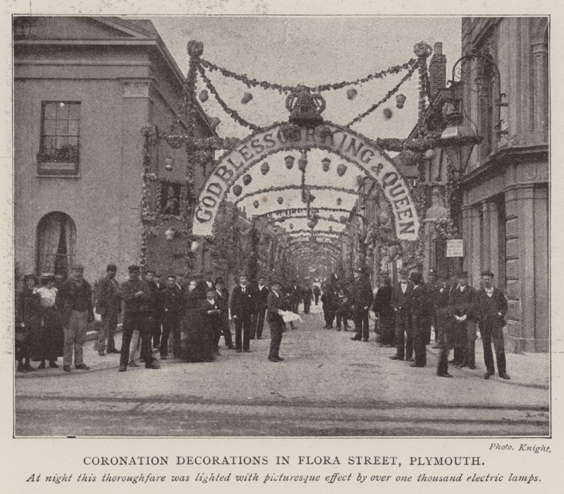 Coronation Decorations in Flora Street, Plymouth by English Photographer