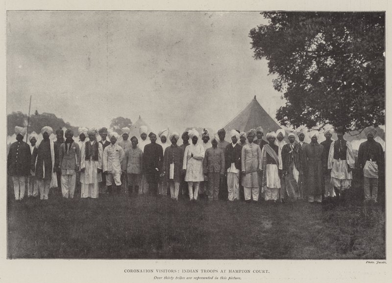 Coronation Visitors, Indian Troops at Hampton Court by English Photographer