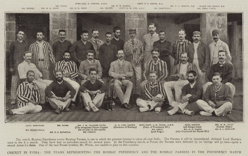 Cricket in India, the Teams representing the Bombay Presidency and the Bombay Parsees in the Presidency Match by English Photographer