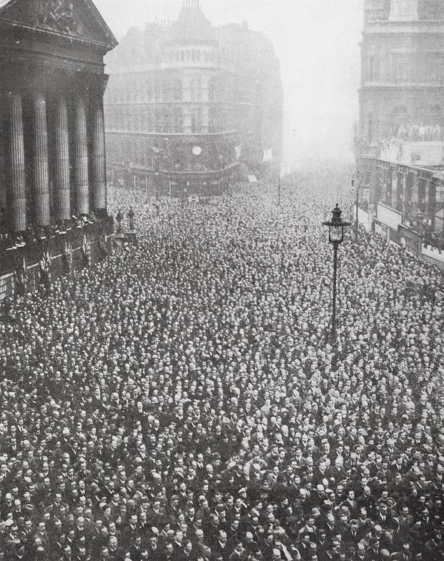 Crowds on the Street Outside Mansion House, City of London by English Photographer