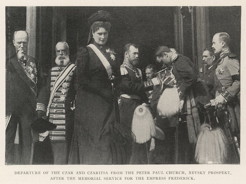 Departure of the Czar and Czaritsa from the Peter Paul Church, Nevsky Prospect, after the Memorial Service for the Empress Frederick by English Photographer