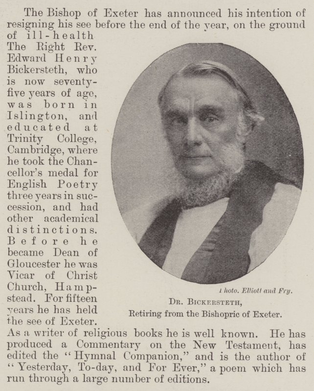 Dr Bickersteth, retiring from the Bishopric of Exeter by English Photographer