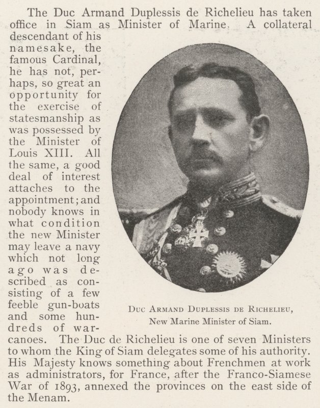 Duc Armand Duplessis de Richelieu, New Marine Minister of Siam by English Photographer
