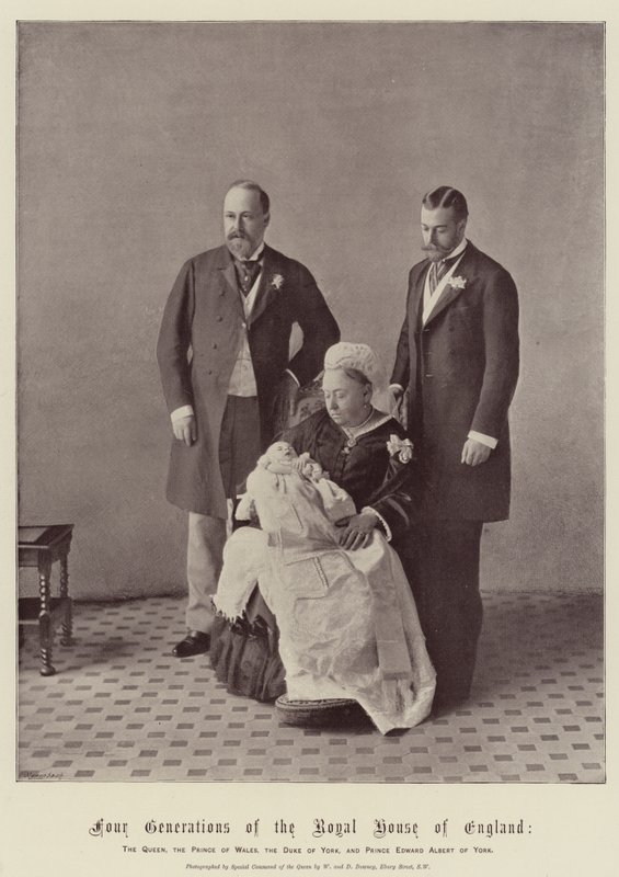 Four Generations of the Royal House of England, the Queen, the Prince of Wales, the Duke of York, and Prince Edward Albert of York by English Photographer