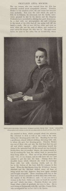 Fraulein Bocker, the only Woman saved from the Elbe Disaster by English Photographer