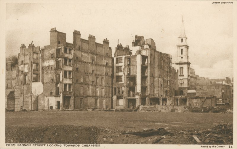 From Cannon Street Looking Towards Cheapside, London Under Fire by English Photographer