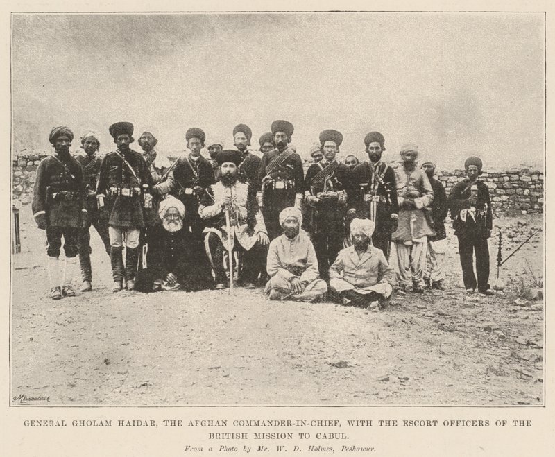 General Gholam Haidar, the Afghan Commander-in-Chief, with the Escort Officers of the British Mission to Cabul by English Photographer