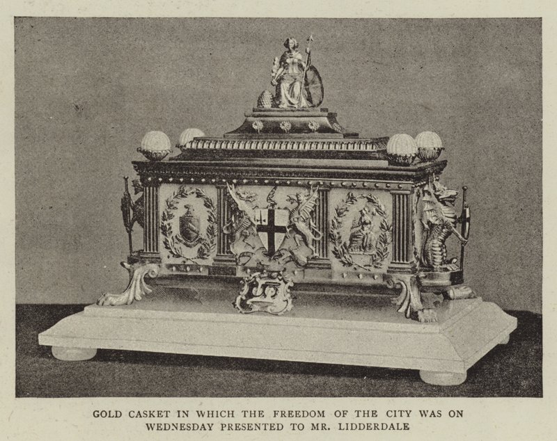 Gold Casket in which the Freedom of the City was presented to Mr Lidderdale by English Photographer