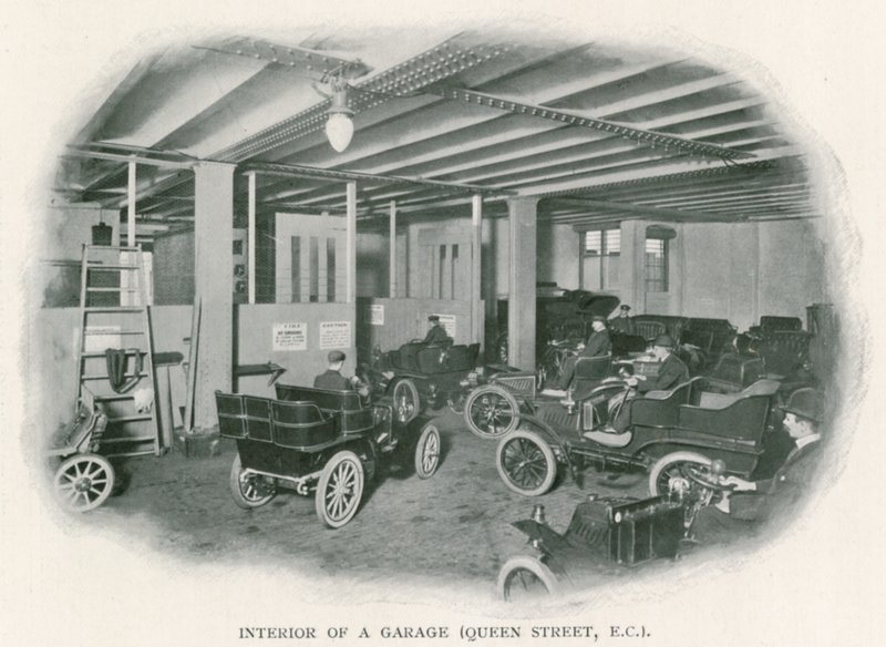 Interior of a garage, Queen Street, EC1 by English Photographer