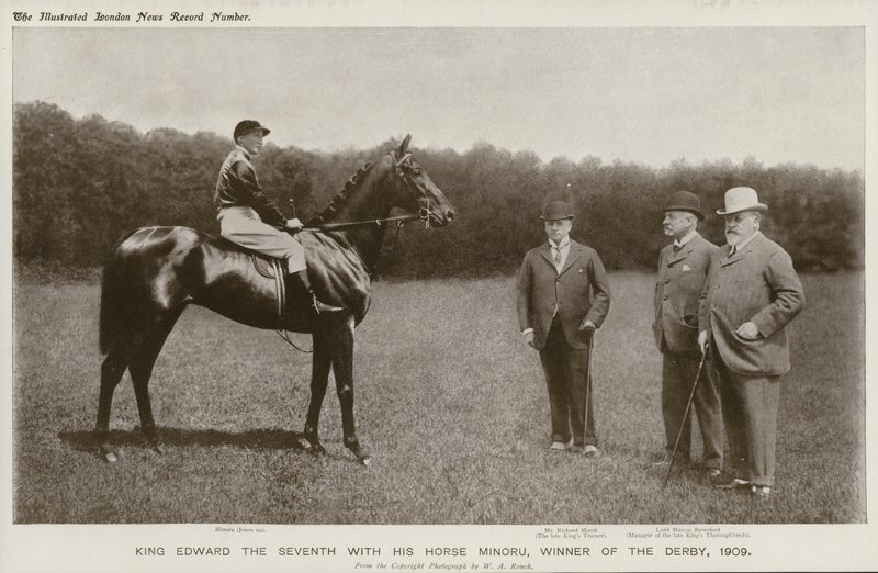 King Edward VII with his horse, Minoru, winner of the Derby by English Photographer