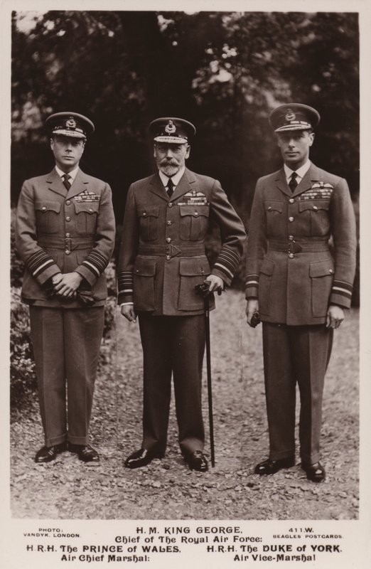King George V, the Prince of Wales and the Duke of York in Air Force Uniform by English Photographer
