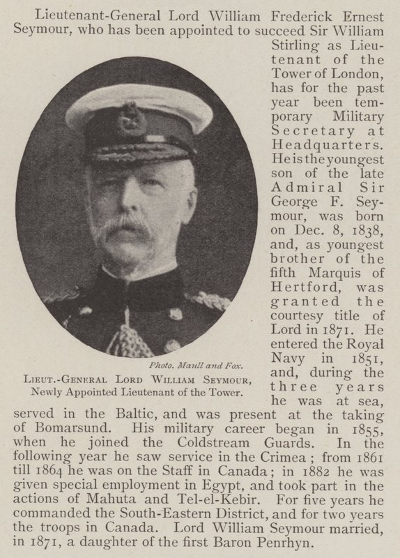 Lieutenant-General Lord William Seymour, Newly Appointed Lieutenant of the Tower by English Photographer