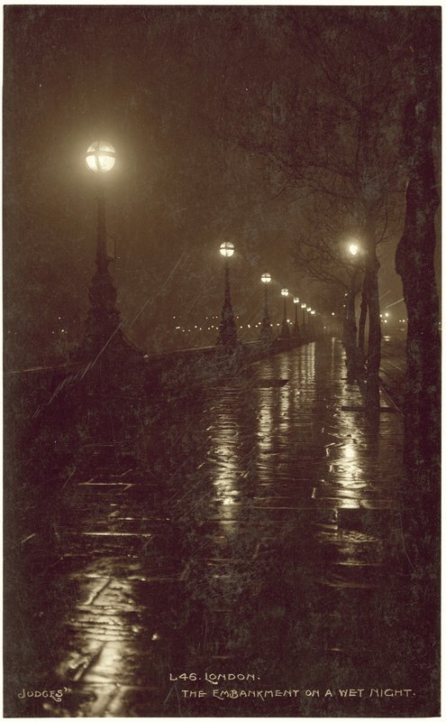 London, the Embankment on a wet night by English Photographer