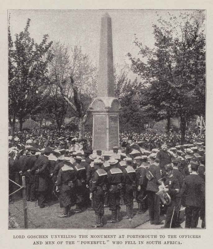 Lord Goschen unveiling the Monument at Portsmouth to the Officers and Men of the Powerful who fell in South Africa by English Photographer