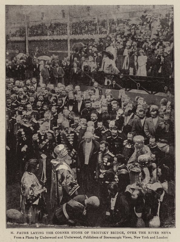 M Faure laying the Corner Stone of Troitsky Bridge, over the River Neva by English Photographer