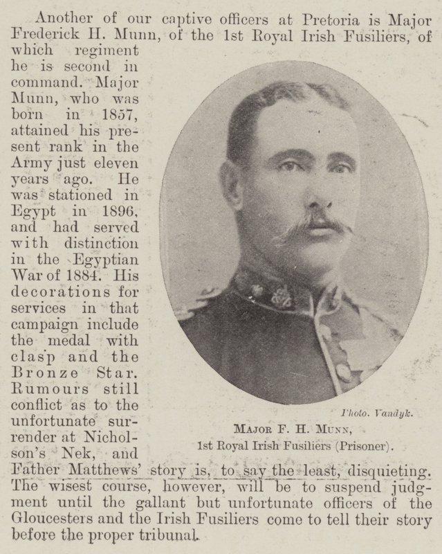 Major F H Munn, 1st Royal Irish Fusiliers (Prisoner) by English Photographer