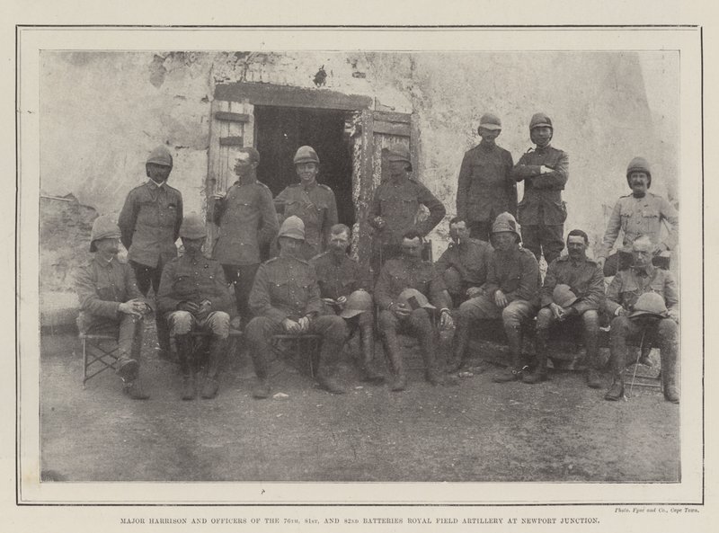Major Harrison and Officers of the 76th, 81st, and 82nd Batteries Royal Field Artillery at Newport Junction by English Photographer