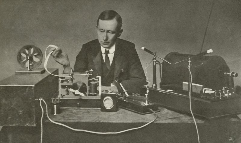 Marconi with an early wireless apparatus by English Photographer