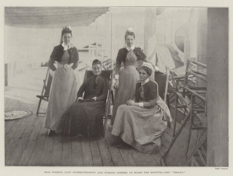 Miss Norman, Lady Superintendent, and Nursing Sisters, on Board the Hospital-Ship Trojan by English Photographer