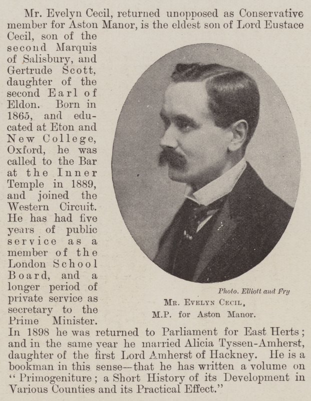 Mr Evelyn Cecil, MP for Aston Manor by English Photographer