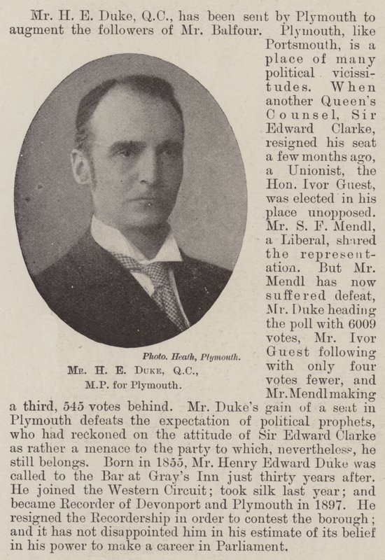 Mr H E Duke, QC, MP for Plymouth by English Photographer