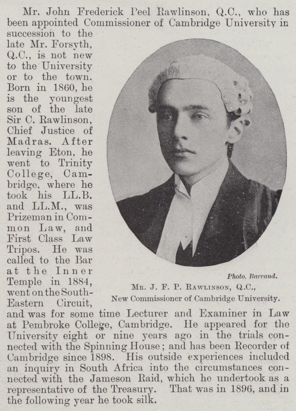 Mr J F P Rawlinson, QC, New Commissioner of Cambridge University by English Photographer