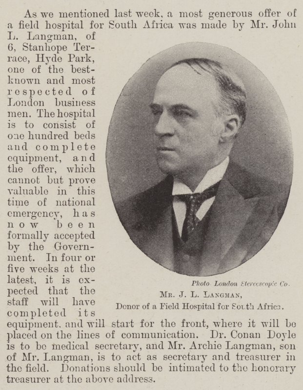 Mr. J. L. Langman, Donor of a Field Hospital for South Africa by English Photographer
