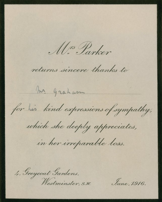 Mrs Parker returns sincere thanks to Mr Graham by English Photographer