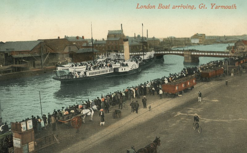 Paddle steamer from London arriving at Great Yarmouth, Norfolk by English Photographer