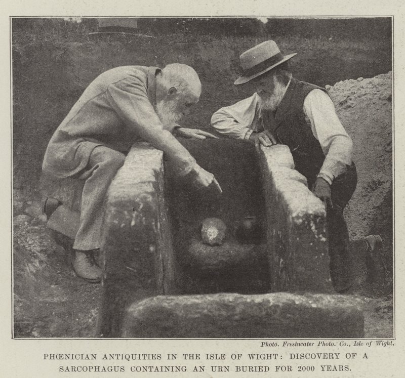 Phoenician Antiquities in the Isle of Wight, Discovery of a Sarcophagus containing an Urn buried for 2000 Years by English Photographer