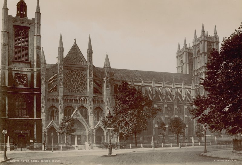 Postcard with an image of the north side of Westminster Abbey by English Photographer