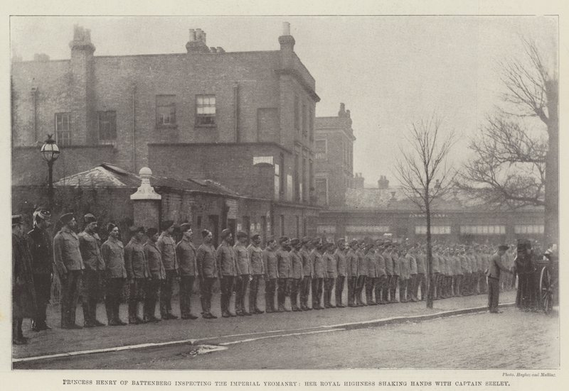 Princess Henry of Battenberg inspecting the Imperial Yeomanry, Her Royal Highness shaking Hands with Captain Seeley by English Photographer