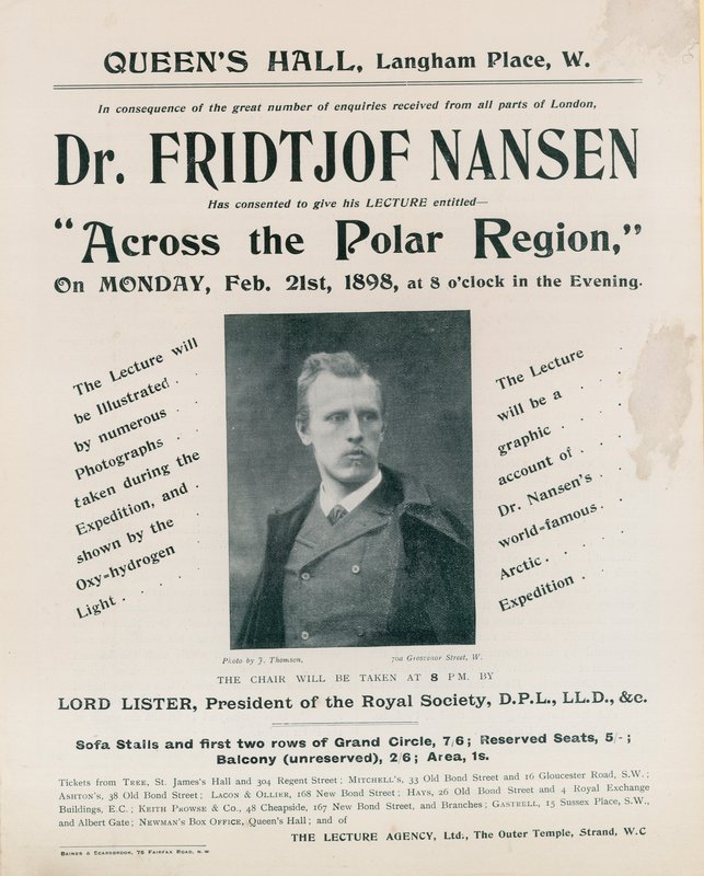 Programme for Dr Fridtjof Nansen lecture, Across the Polar Region by English Photographer