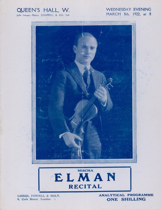 Programme for Mischa Elman Recital, Queens Hall, on 8 March 1922 by English Photographer