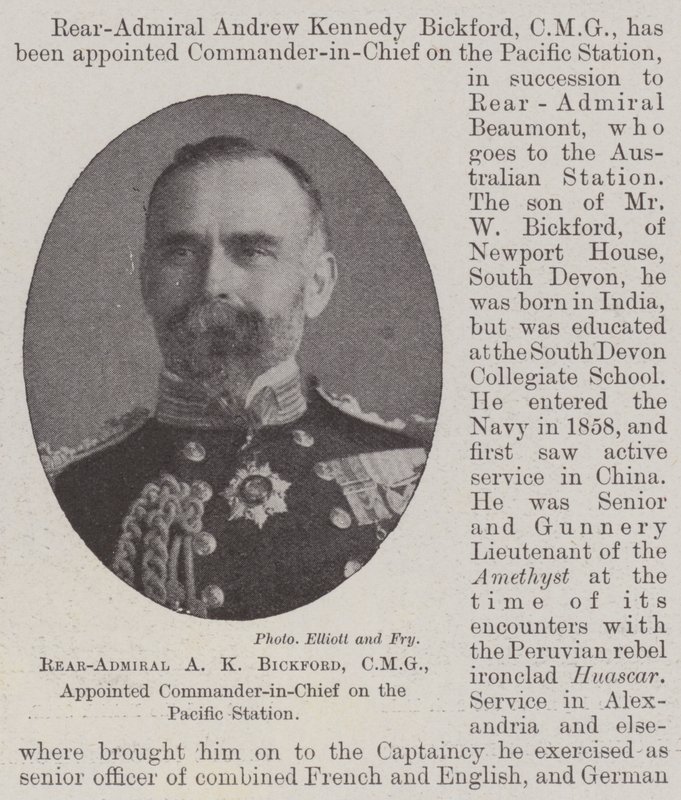Rear-Admiral A K Bickford, CMG, appointed Commander-in-Chief on the Pacific Station by English Photographer