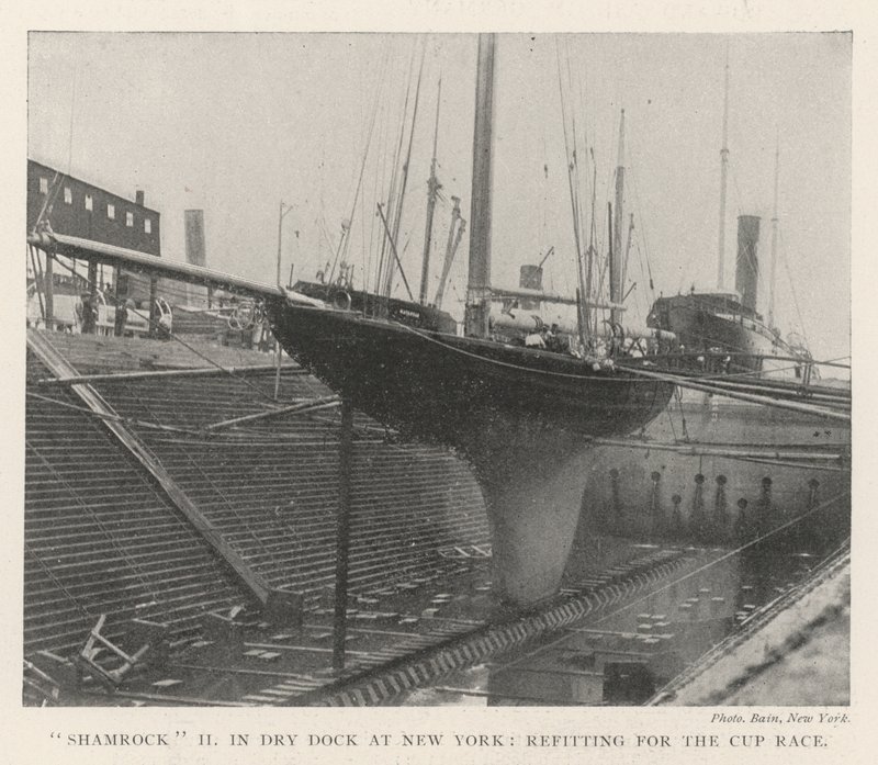 Shamrock II in Dry Dock at New York, refitting for the Cup Race by English Photographer
