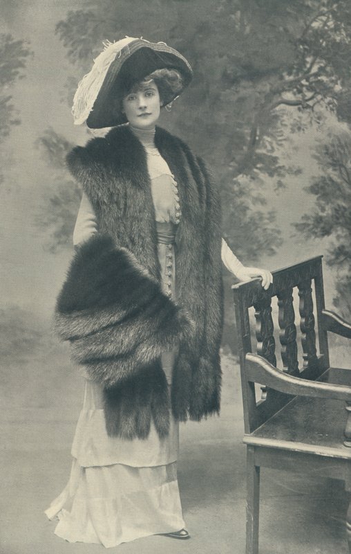 Shaped Skunk Stole, made very wide, with Muff to match by English Photographer