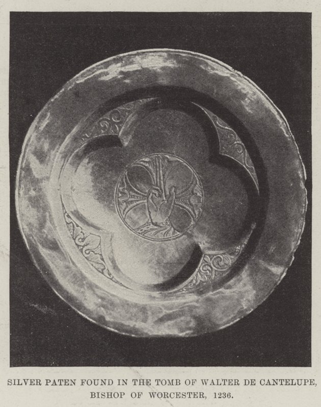 Silver Paten found in the Tomb of Walter de Cantelupe, Bishop of Worcester, 1236 by English Photographer