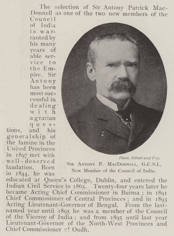 Sir Antony P MacDonnell, GCSI, New Member of the Council of India by English Photographer