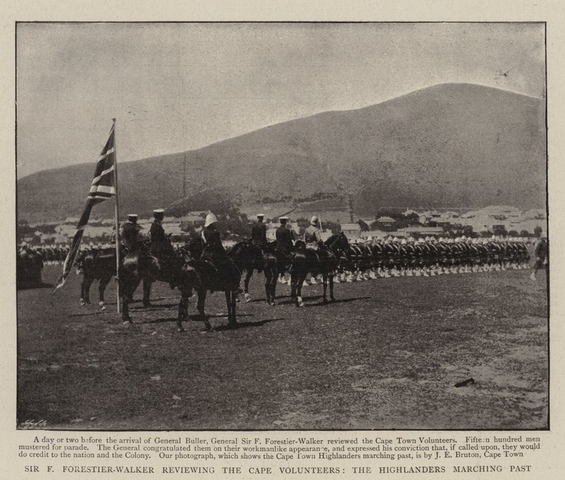 Sir F Forestier-Walker reviewing the Cape Volunteers, the Highlanders marching past by English Photographer