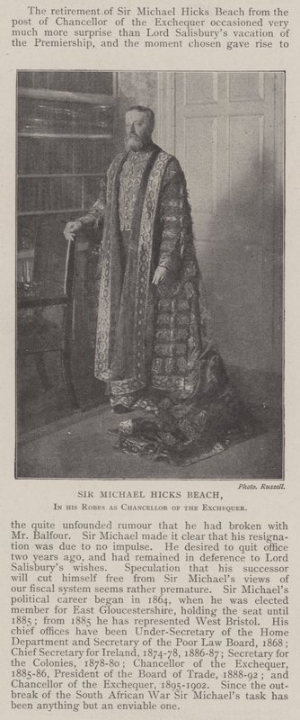 Sir Michael Hicks Beach, in his Robes as Chancellor of the Exchequer by English Photographer