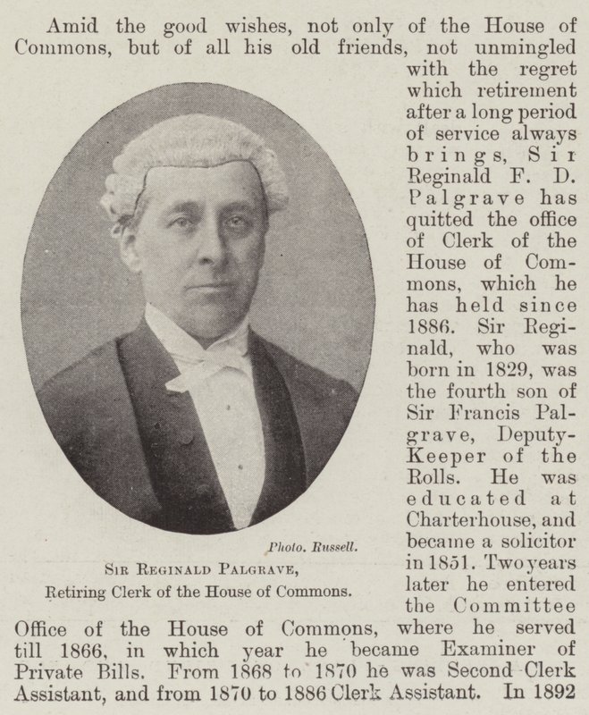 Sir Reginald Palgrave, Retiring Clerk of the House of Commons by English Photographer