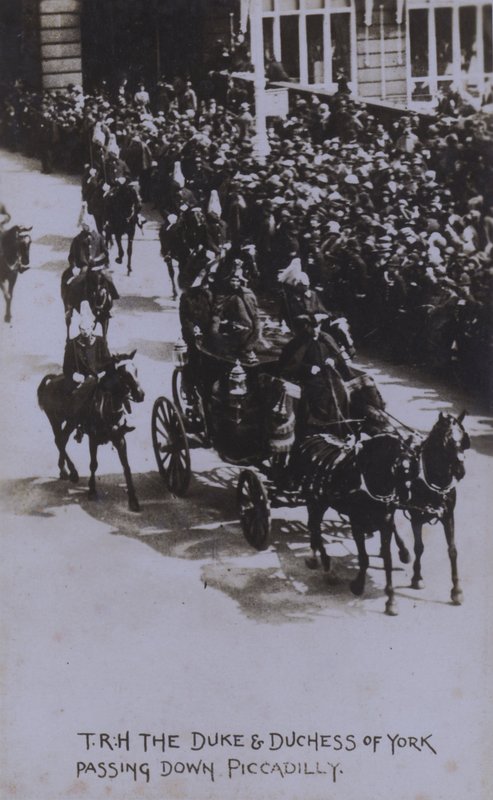 TRH The Duke and Duchess of York passing down Piccadilly by English Photographer