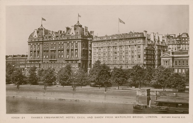 Thames Embankment Hotel Cecil and Savoy from Waterloo Bridge, London by English Photographer