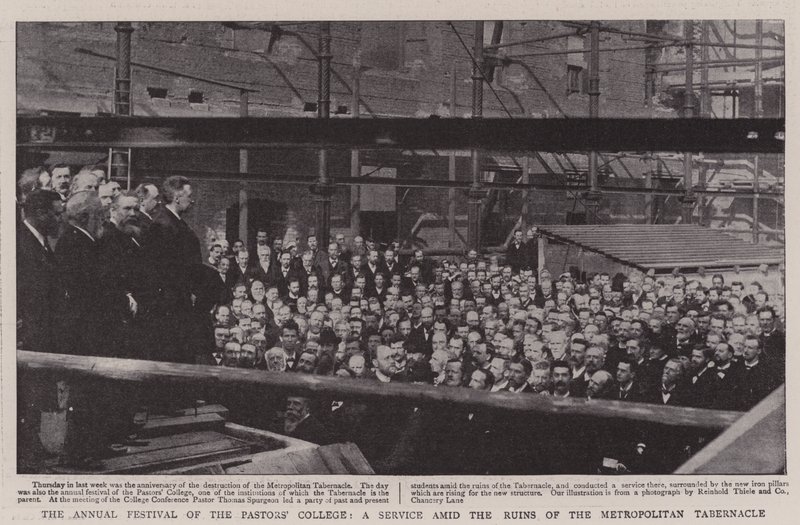 The Annual Festival of the Pastors College, a Service amid the Ruins of the Metropolitan Tabernacle by English Photographer