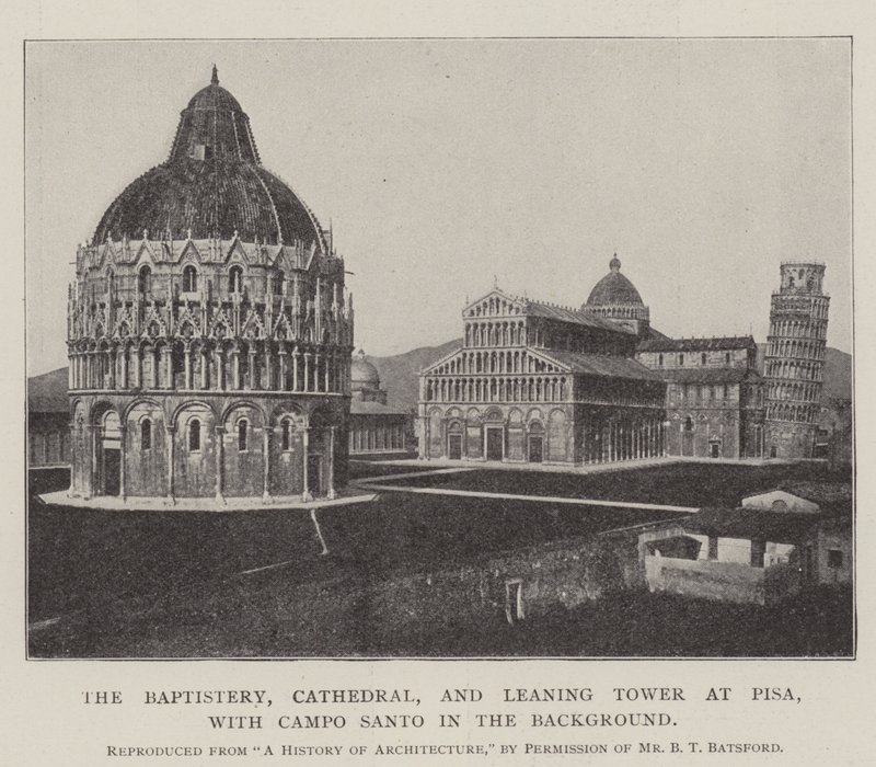 The Baptistery, Cathedral, and Leaning Tower at Pisa, with Campo Santo in the Background by English Photographer