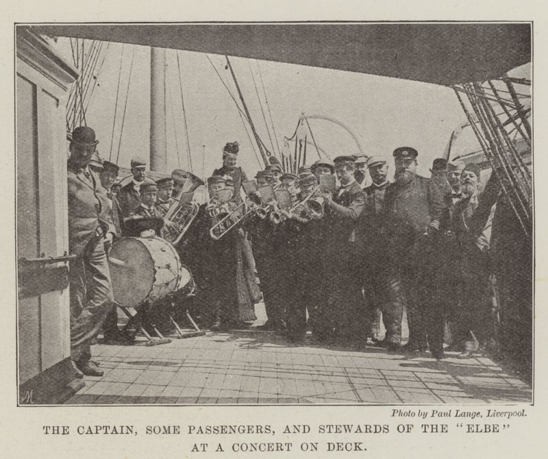 The Captain, Some Passengers, and Stewards of the Elbe at a Concert on Deck by English Photographer