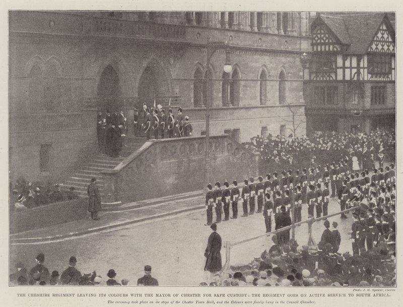 The Cheshire Regiment leaving its Colours with the Mayor of Chester for Safe Custody, the Regiment goes on Active Service to South Africa by English Photographer
