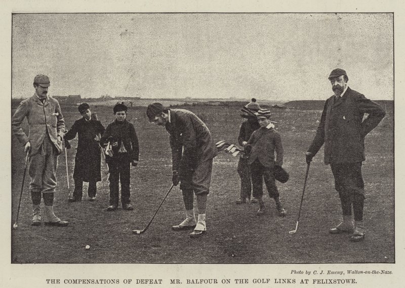 The Compensations of Defeat, Mr Balfour on the Golf Links at Felixstowe by English Photographer