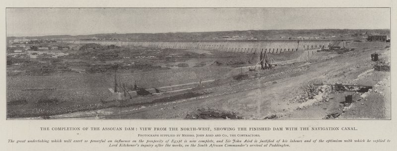 The Completion of the Assouan Dam, View from the North-West, showing the Finished Dam with the Navigation Canal by English Photographer